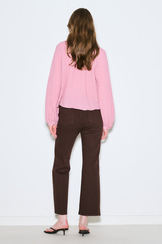 Textured Button-Neck Blouse Pink
