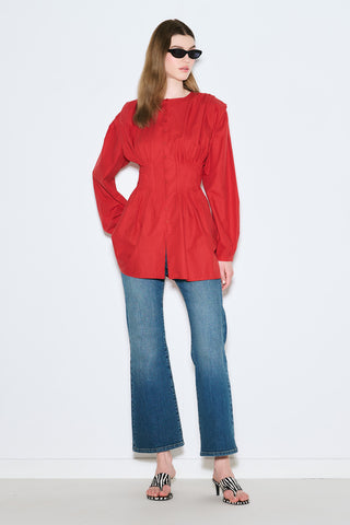 Long-Sleeve Pleated Blouse Red