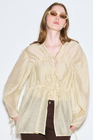 Ruched Tie Blouse Soft Yellow