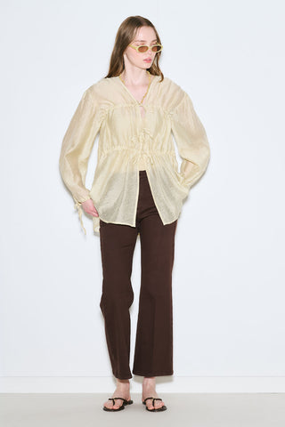 Ruched Tie Blouse Soft Yellow