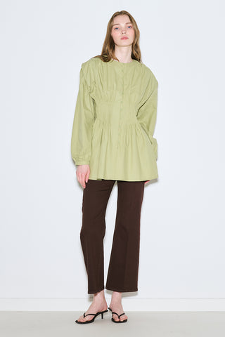 Long-Sleeve Pleated Blouse Green