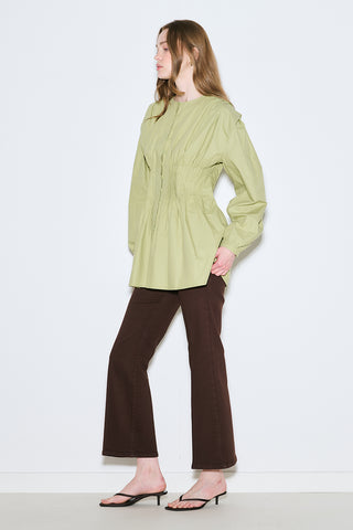 Long-Sleeve Pleated Blouse Green