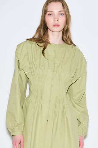 Long-Sleeve Pleated Blouse Green