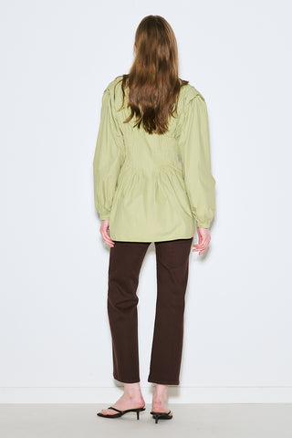 Long-Sleeve Pleated Blouse Green