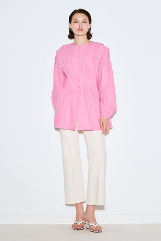 Long-Sleeve Pleated Blouse Pink