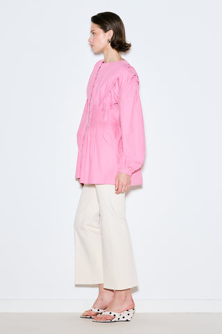 Long-Sleeve Pleated Blouse Pink