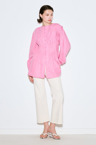 Long-Sleeve Pleated Blouse Pink