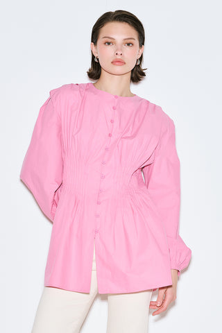 Long-Sleeve Pleated Blouse Pink