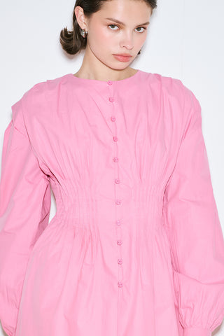 Long-Sleeve Pleated Blouse Pink