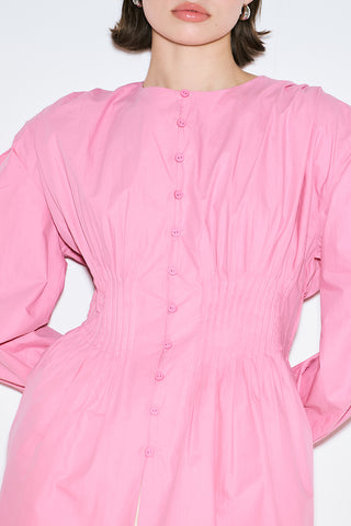 Long-Sleeve Pleated Blouse Pink