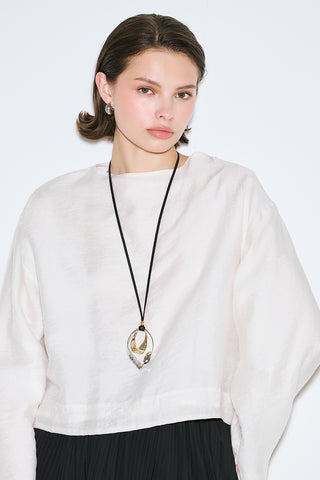 Draped Wide Sleeve Blouse Ecru