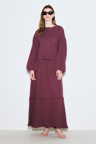 Muslin Puff-Sleeve Crop Blouse Damson