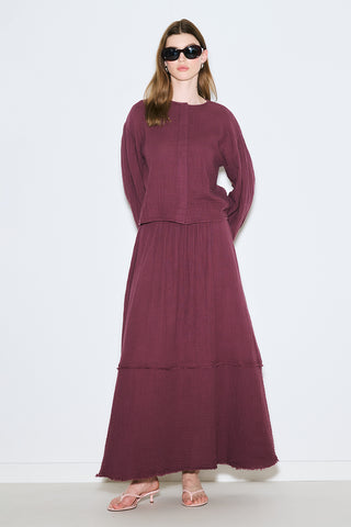 Muslin Puff-Sleeve Crop Blouse Damson