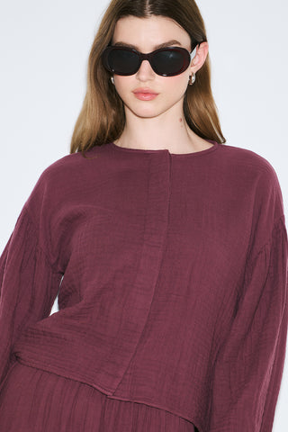 Muslin Puff-Sleeve Crop Blouse Damson