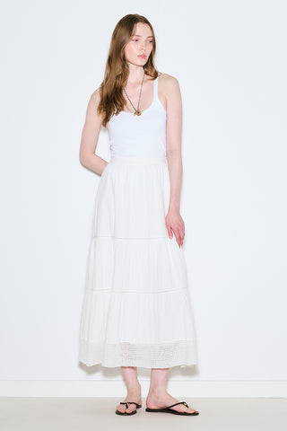 Embroidered Tiered Maxi Skirt Ecru