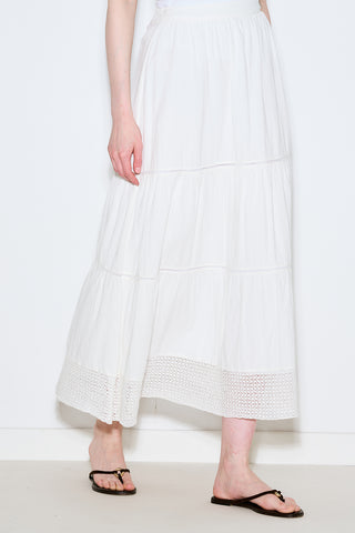 Embroidered Tiered Maxi Skirt Ecru
