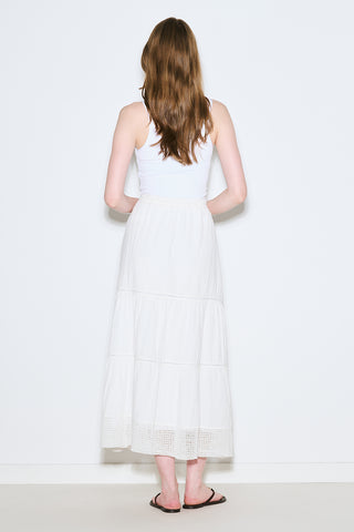 Embroidered Tiered Maxi Skirt Ecru