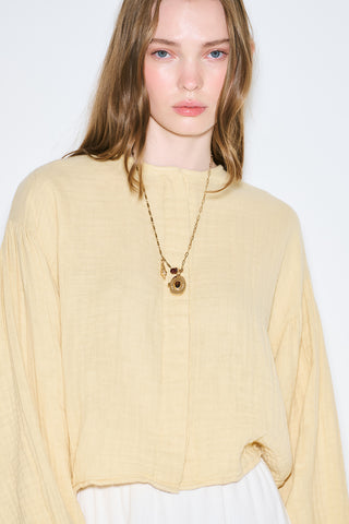 Muslin Puff-Sleeve Crop Blouse Yellow