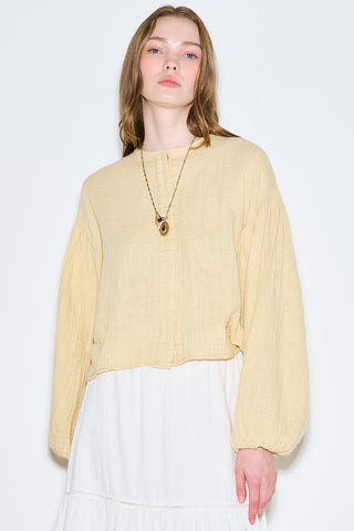 Muslin Puff-Sleeve Crop Blouse Yellow