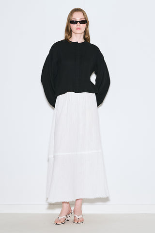 Muslin Puff-Sleeve Crop Blouse Black