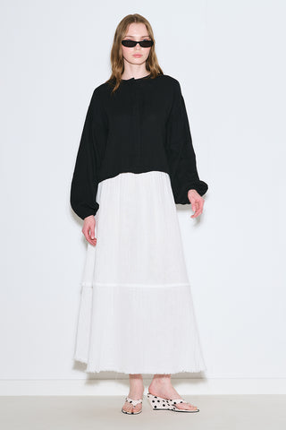 Muslin Puff-Sleeve Crop Blouse Black