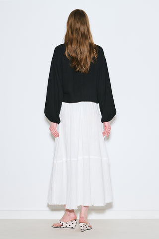 Muslin Puff-Sleeve Crop Blouse Black