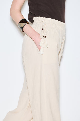 Textured Tie Trousers Natural
