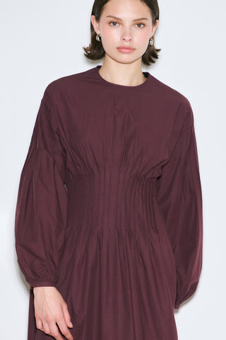 Pleated Waist Dress Damson