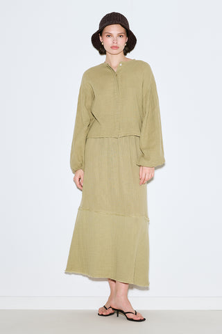 Muslin Puff-Sleeve Crop Blouse Sage Green