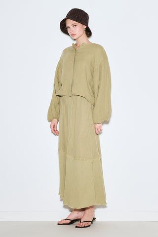Muslin Puff-Sleeve Crop Blouse Sage Green