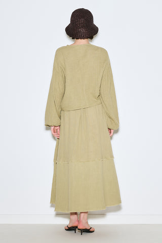 Muslin Puff-Sleeve Crop Blouse Sage Green