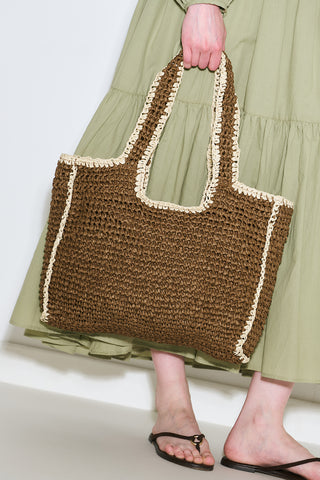 Contrast-Detail Straw Bag Brown