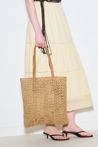 Patterned Straw Shoulder Bag Natural