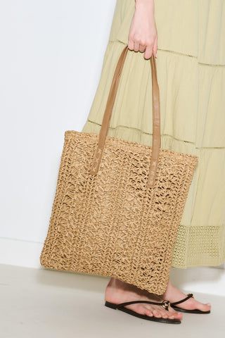 Patterned Straw Shoulder Bag Natural