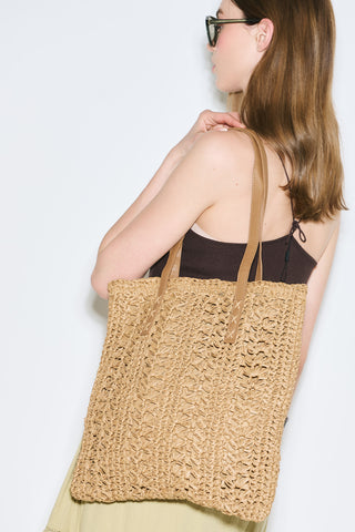 Patterned Straw Shoulder Bag Natural