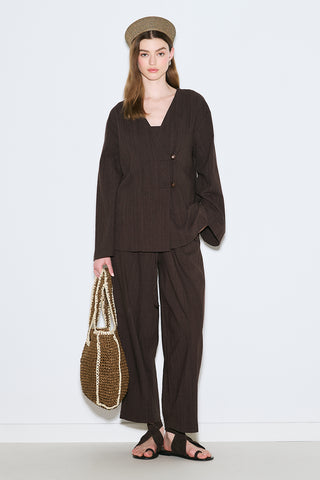Rustic Buttoned Kimono Dark Brown
