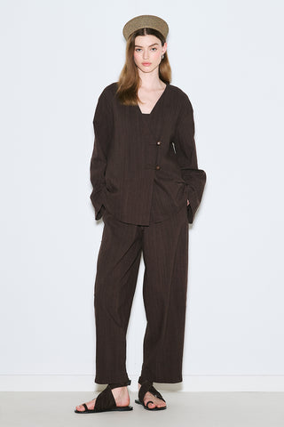 Rustic Buttoned Kimono Dark Brown