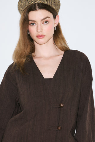 Rustic Buttoned Kimono Dark Brown