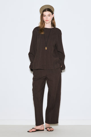 Rustic Blouse With Side Slits Dark Brown