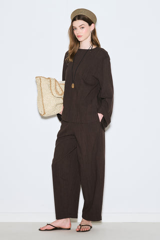 Rustic Blouse With Side Slits Dark Brown