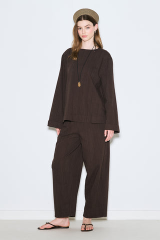 Rustic Blouse With Side Slits Dark Brown