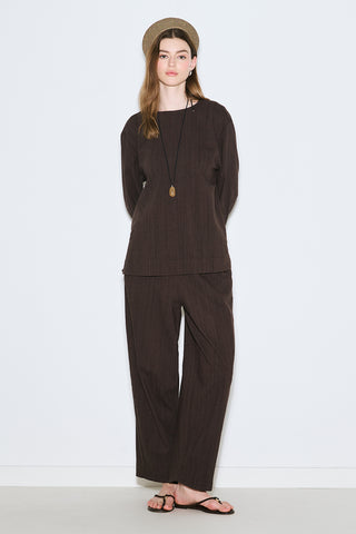 Rustic Blouse With Side Slits Dark Brown