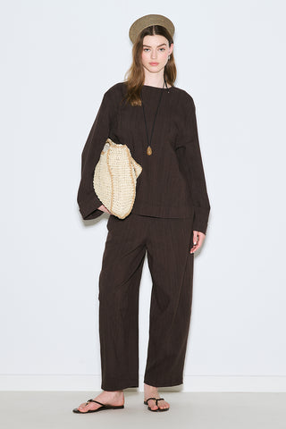 Rustic Blouse With Side Slits Dark Brown