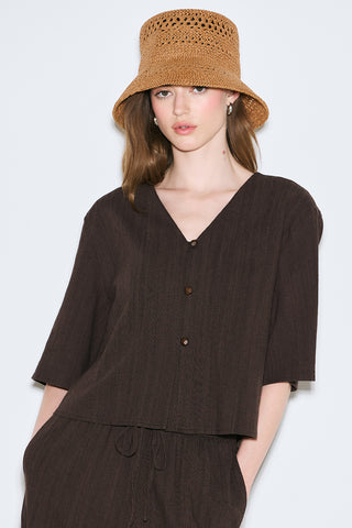 Rustic Buttoned Blouse Dark Brown