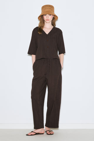 Rustic Buttoned Blouse Dark Brown
