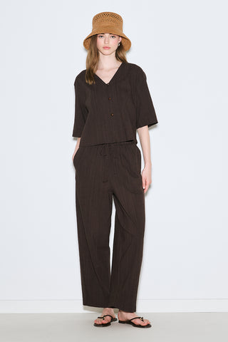 Rustic Buttoned Blouse Dark Brown