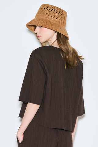 Rustic Buttoned Blouse Dark Brown
