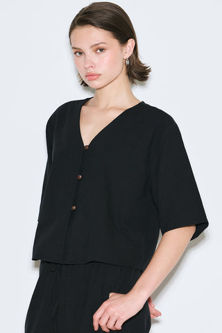 Rustic Buttoned Blouse Black