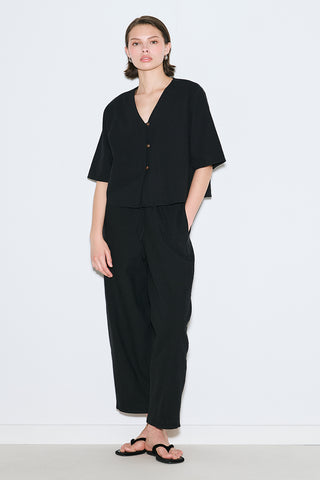Rustic Buttoned Blouse Black