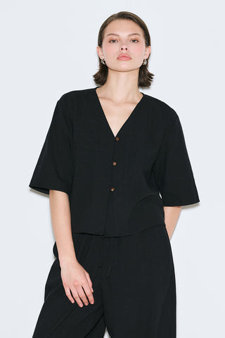 Rustic Buttoned Blouse Black